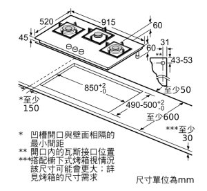 PPW9A6B20T 上裝式三口瓦斯爐 91公分